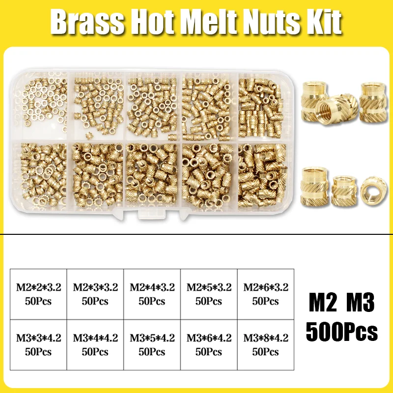 Heißschmelz-Messing-Einpressmuttern mit Eisenspitze M2 M2.5 M3 M4 M5 M6, eingebettete beheizbare gerändelte Messing-Einpressmuttern für 3D-Druckergehäuse und Notebooks