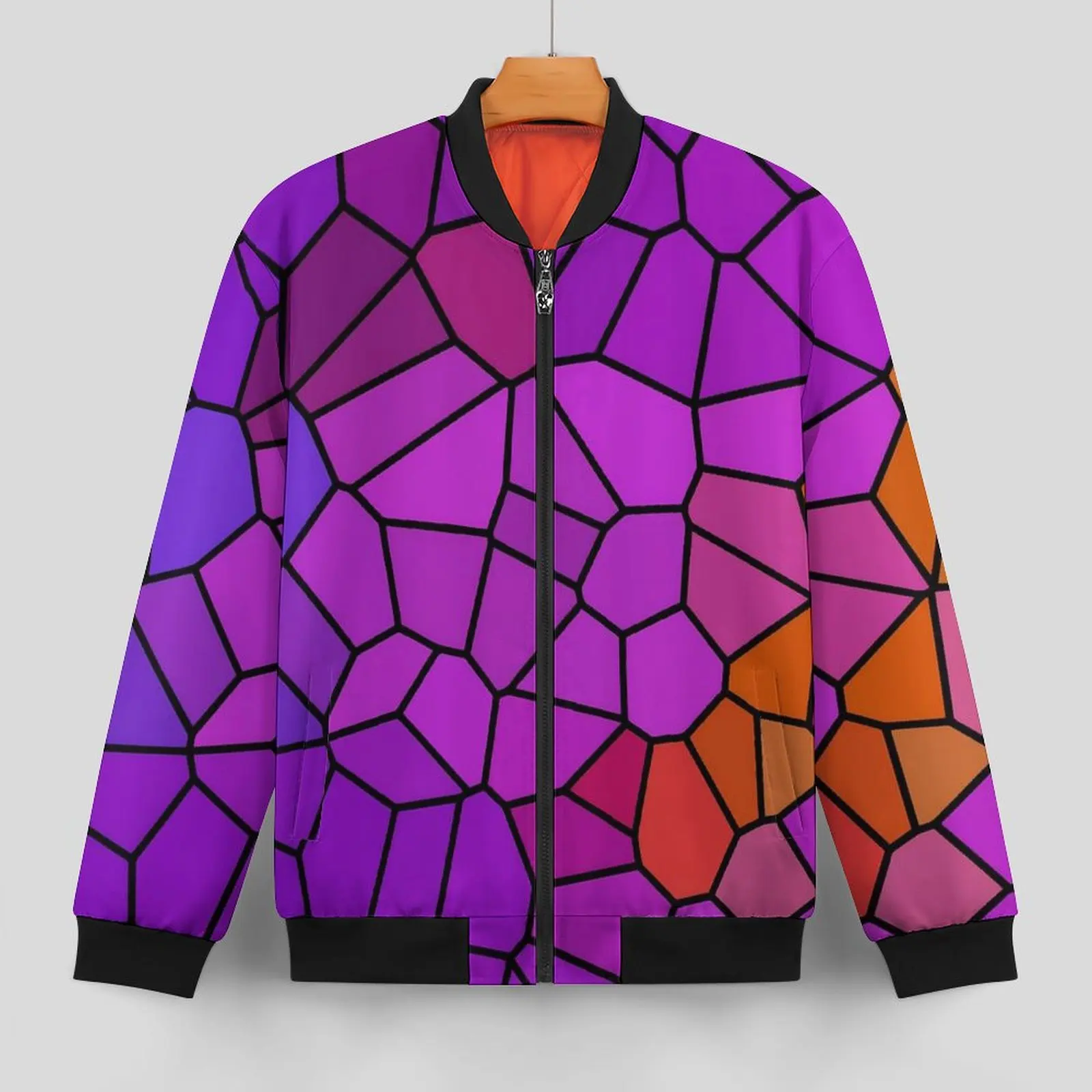 Geometric Jackets Male Stained Glass Abstract Art Autumn Coats Trendy Zipper Casual Windbreak Outerwear Jacket Plus Size 5XL