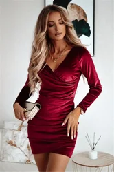 2024 AliExpress European and American Women's Cross border Autumn and Winter New Product Solid Color Elegant Pleated Dress