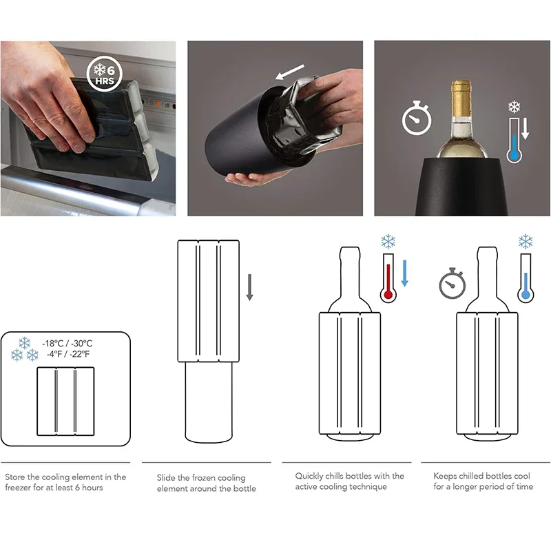 مبرد زجاجة النبيذ الأسود النشط مع غلاف الفريزر، تصميم حديث معزول لسطح الطاولة للمنزل والمناسبات