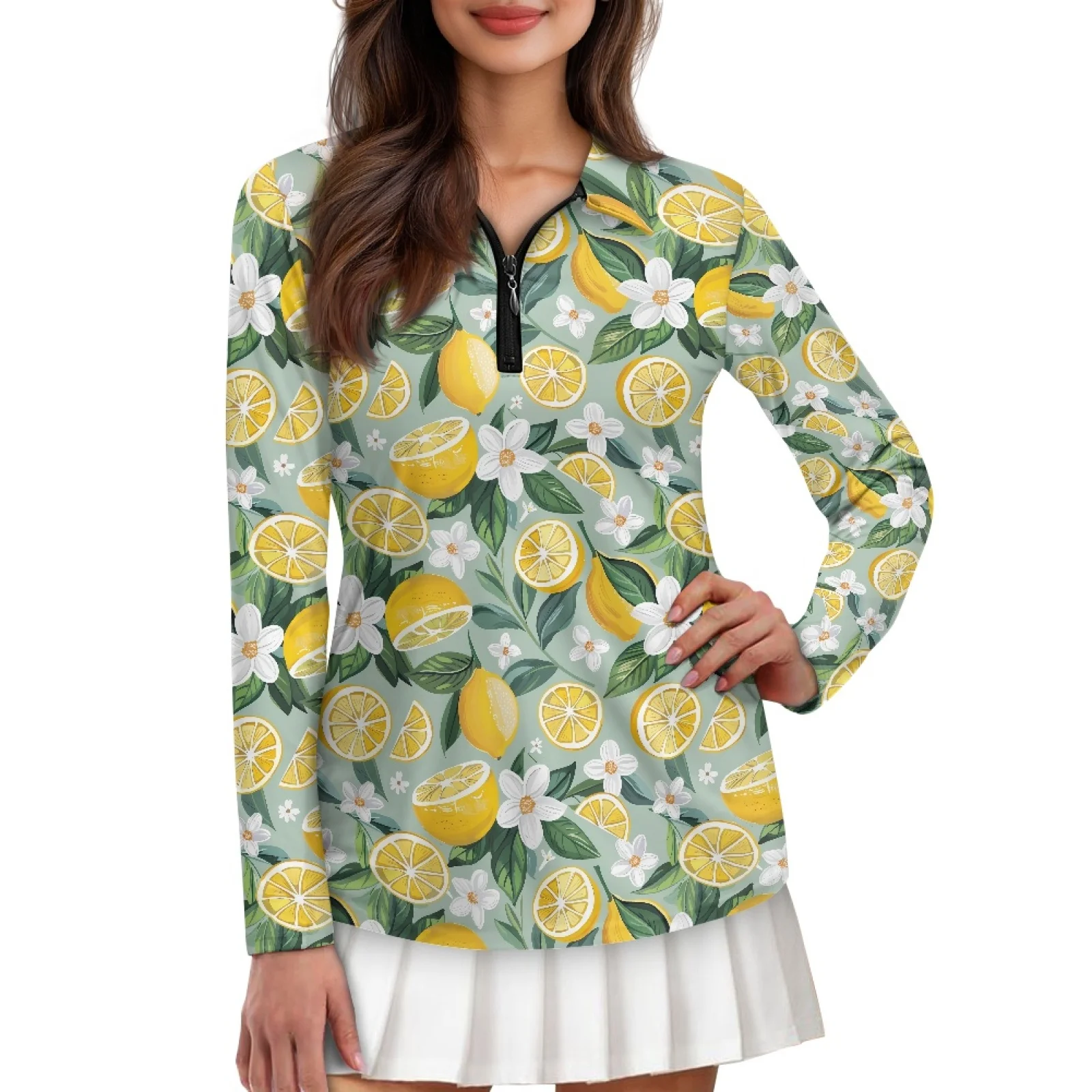 PENSTROLL Lemons Womens Lightweight Golf Apparel Clothes Long Sleeve Polo Shirts for Women for Jogging