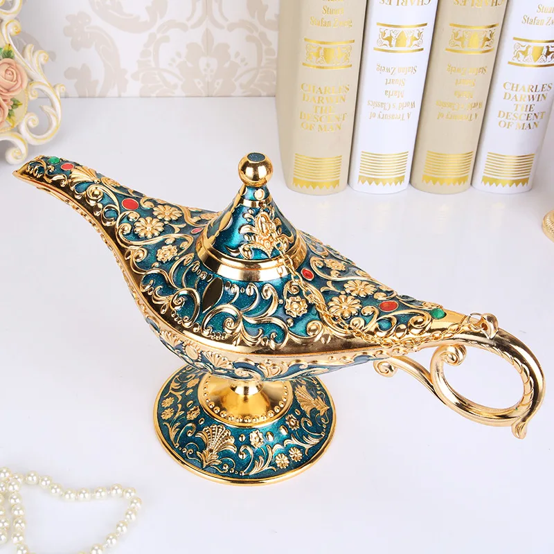 Zinc alloy metal retro wishing lamp ornament, new color tin arabic magic lamp search banner magic lamp large