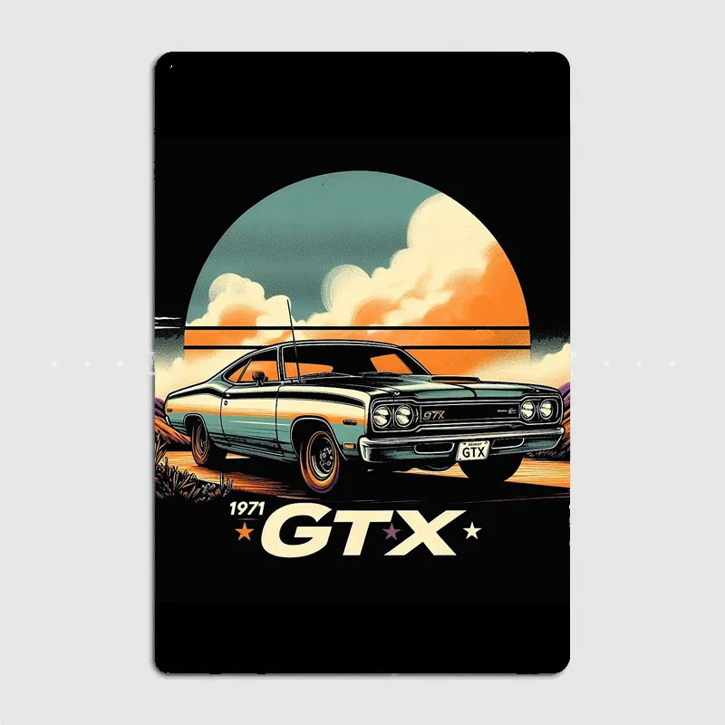 1971 Plymouth GTX Muscle Car Retro Classic Sports Car Metal Poster Sign Garage Club Custom Wall Decor Tin Room Decor Home Decor