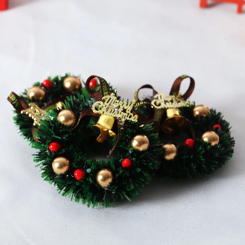 1Pc Dollhouse Miniature Christmas Wreath Model Mini Simulation Doll House Christmas Tree Decor Accessories