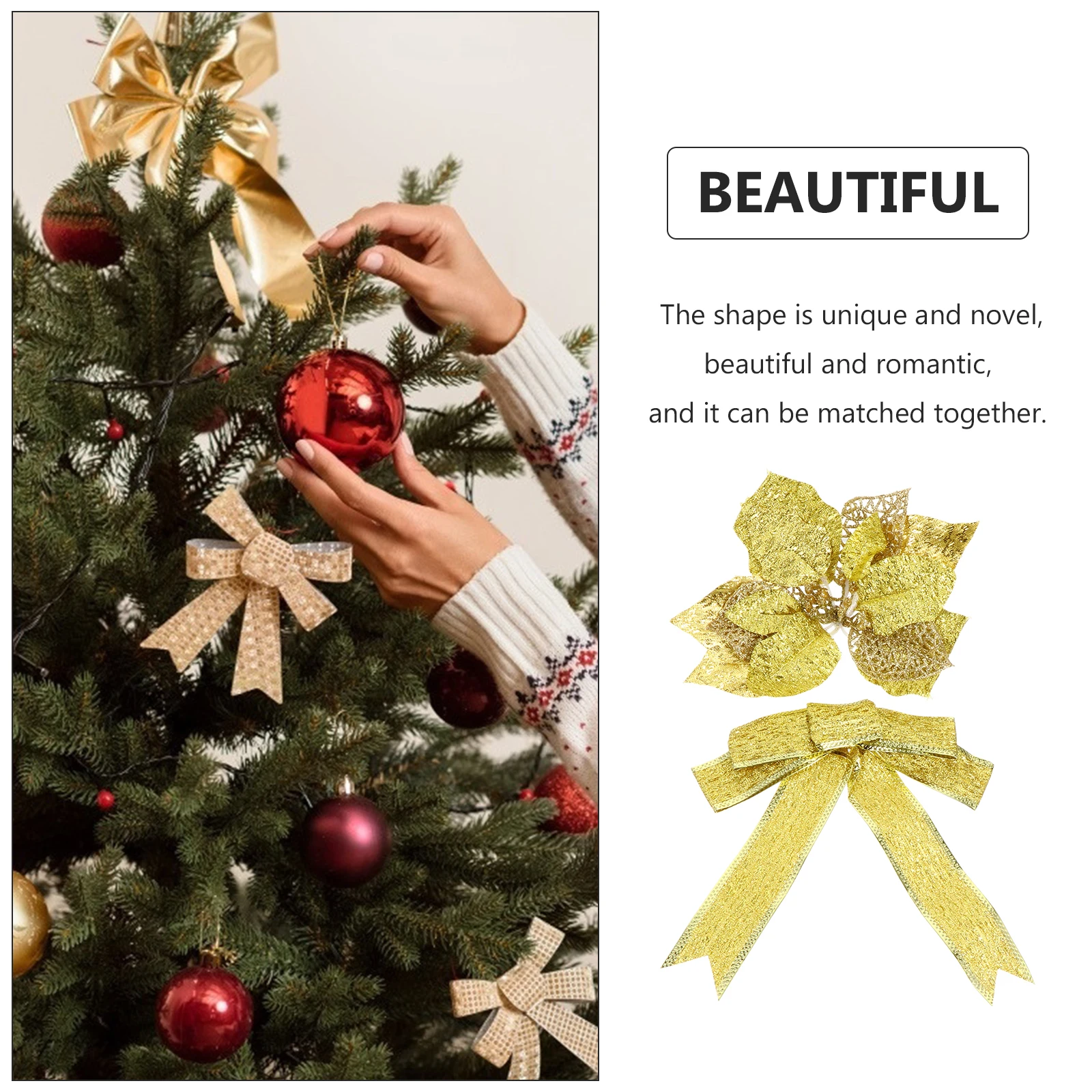 

1 set Christmas Tree Decoration Polyester Flower Shaped naments Red Hanging Bowknots Xmas Wreath PendantFlowers