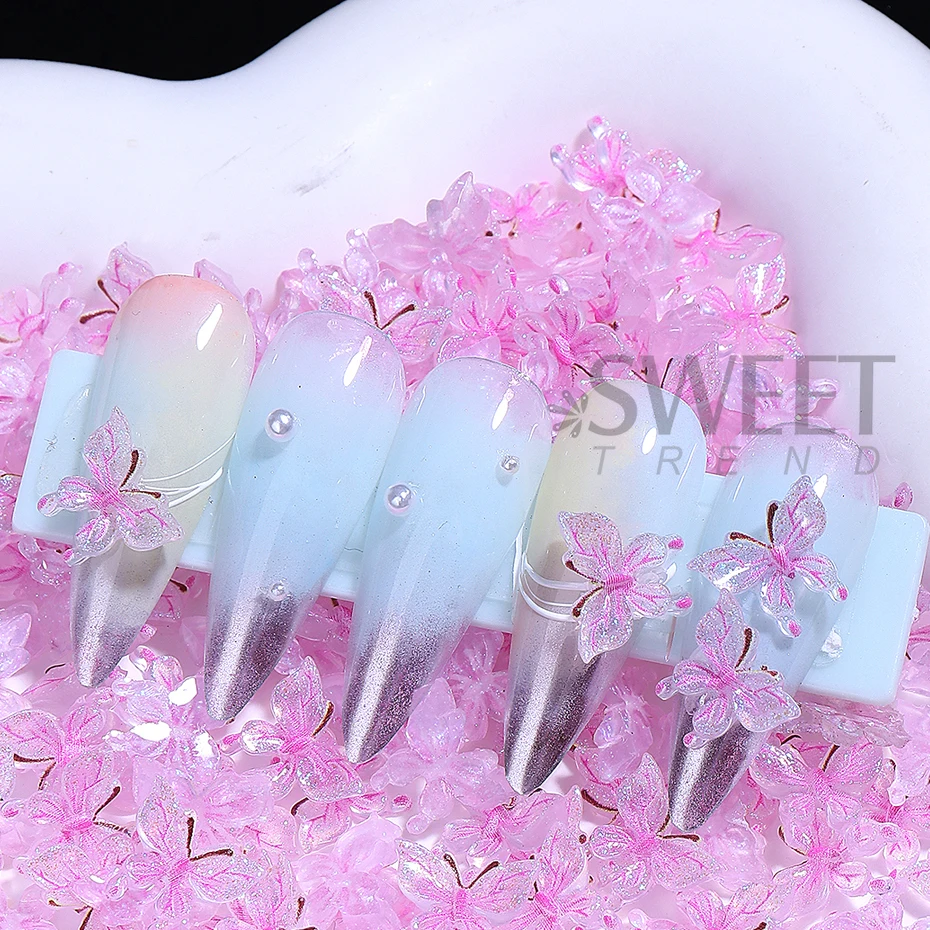 20/50/100 stuks Roze Vlinder Nail Art Decoratie 3D Vlinders Vorm Nail Charm Onderdelen Sieraden Manicure Accessoires Nagelbenodigdheden
