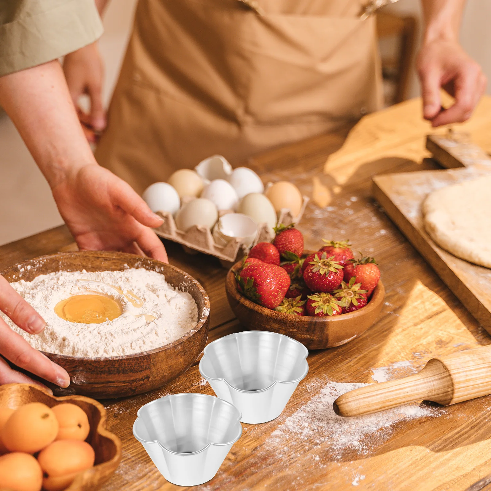 

6Pcs Aluminum Alloy Cake Molds Set for Pudding Tart Baking Small Cake Pans Easy Clean Reusable Baking Mold Kitchen Tool