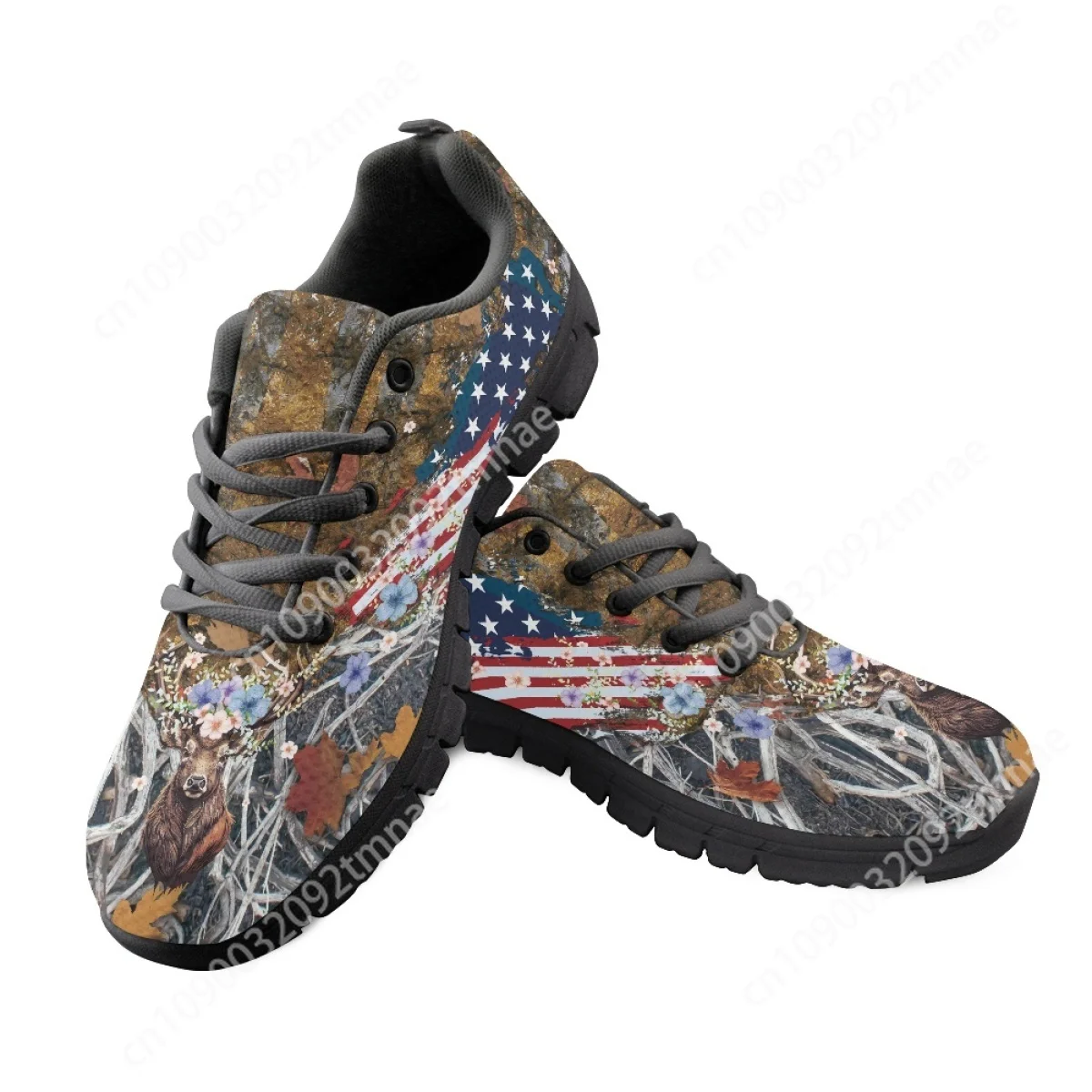 

Custom 2023 Casual Shoes Breathable Light Weight American Flag Sneakers Fashion American Deer Print Mesh Shoes for Male