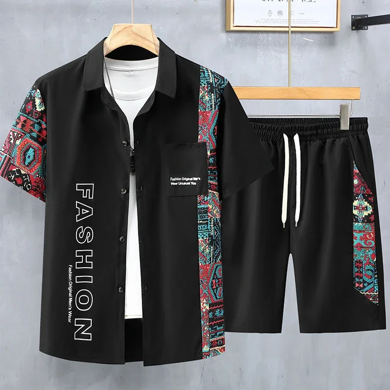 

DIANRUO Summer Tracksuits Plus Size 11XL Men's Sets Fashion Casual Patchwork Shirts Shorts Suits Male Sets гавайская рубашка