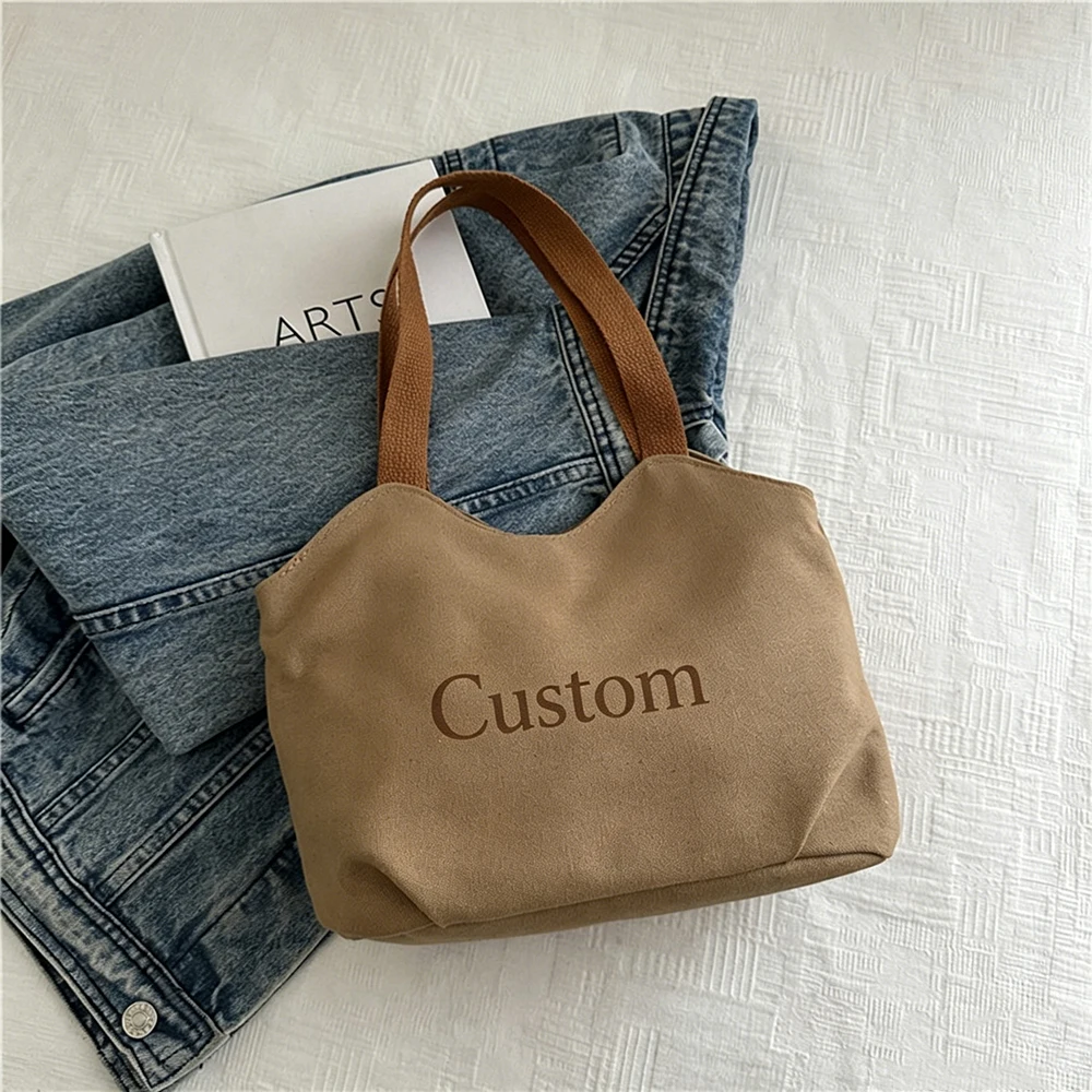 

Premium Canvas Tote Bag Custom Logo Durable Washable For Grocery Beach Party Everyday Carry Handbag Gift