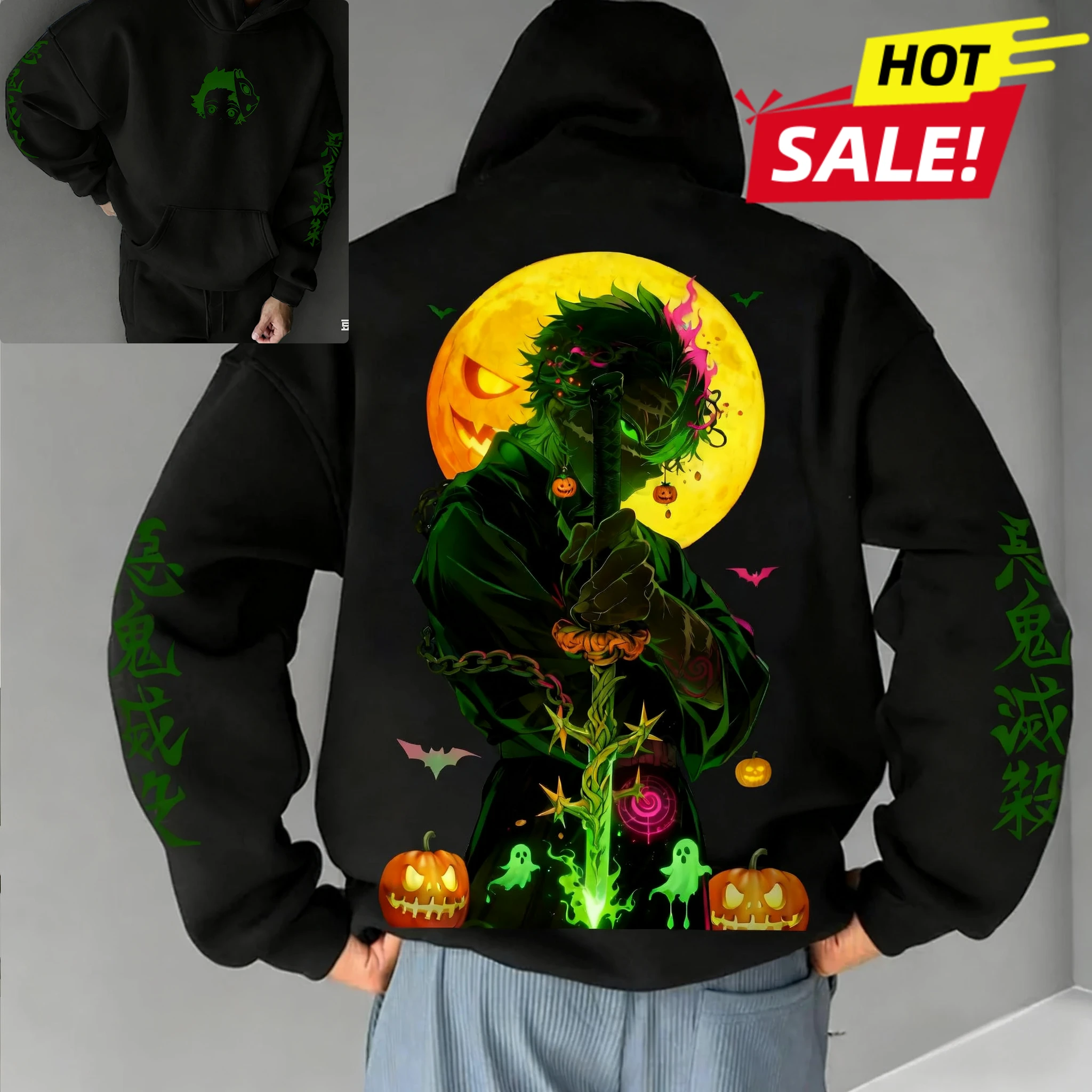 

Retro Y2K Japanese Anime Halloween Series Hoodie Men and Women Adult Children Loose Fall Shoulder Sleeves Spring Trend Top