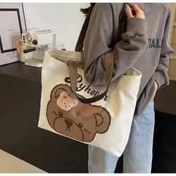 Borsa a tracolla in tela orso cartone animato borsa a tracolla borsa da scuola Tote di grande capacità borsa da pendolarismo Casual borsa ascellare