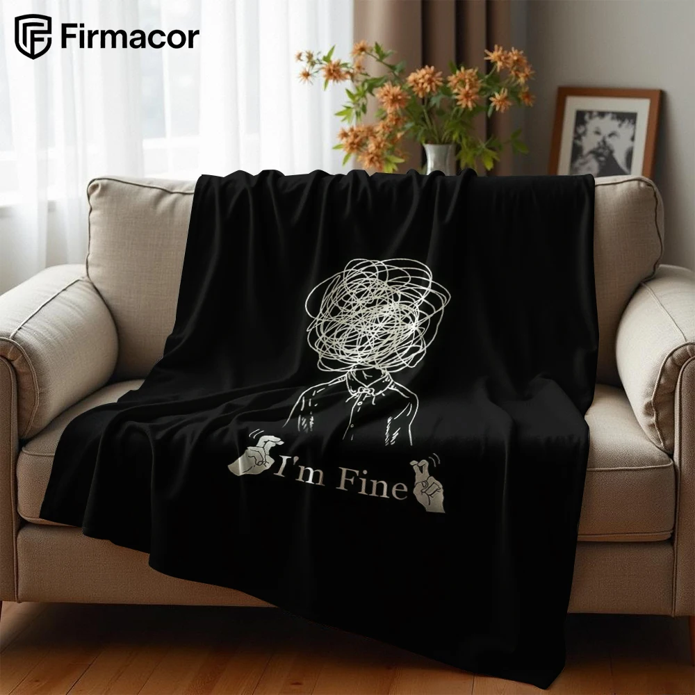 I'm Fine (Messy Head) Ultra Soft Sherpa Fleece Blanket Fluffy Warm Halloween Cozy Throw for Sofa Couch Bedroom Gift All season