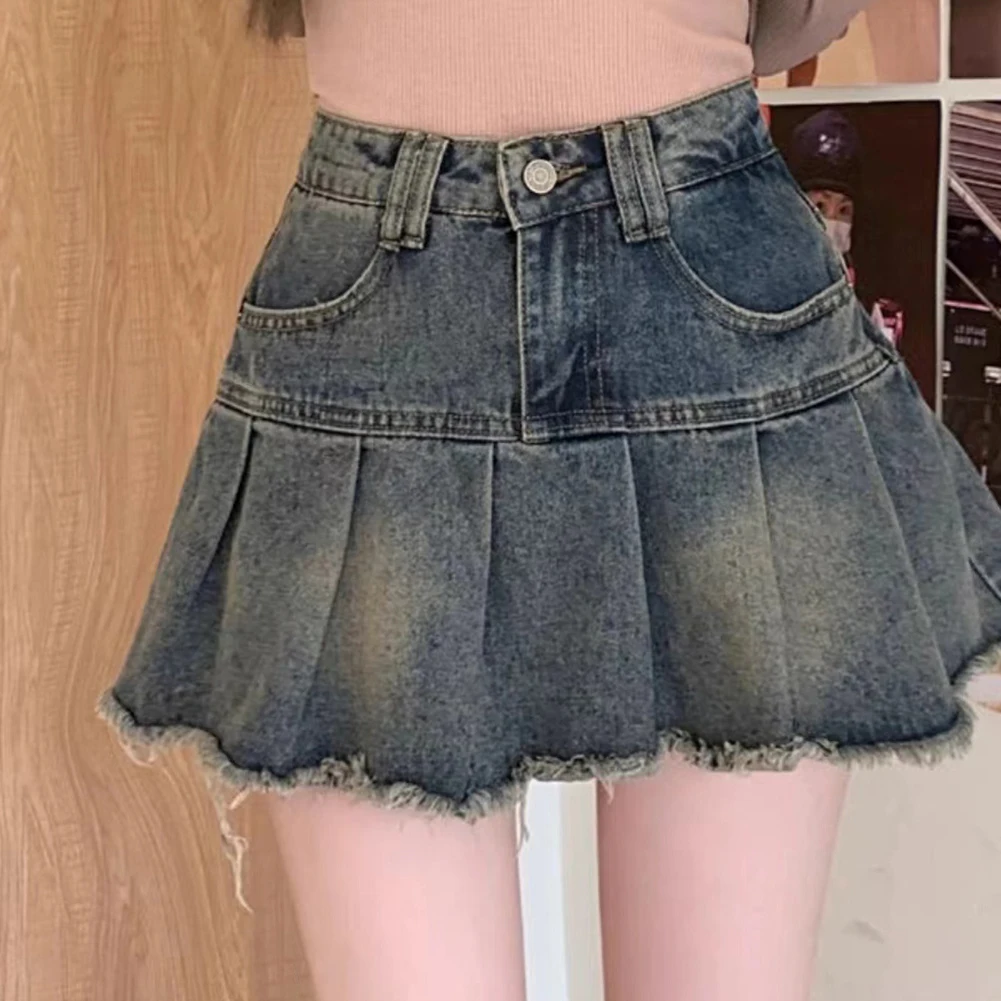 

Brand New Skirt Flared Pleats Daily Fashion Blue Cotton Fabric Popular Design Regular Length Slight Elasticity