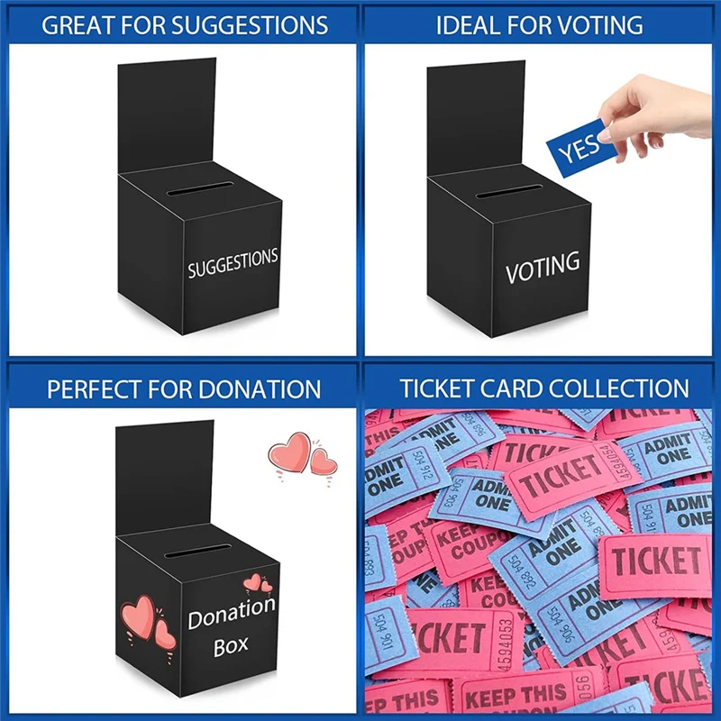 B50B-12-Pack Raffle Box Donation Box For Fundraising, Ballot Box Cardboard Box With Ticket Slot And Removable Title Box