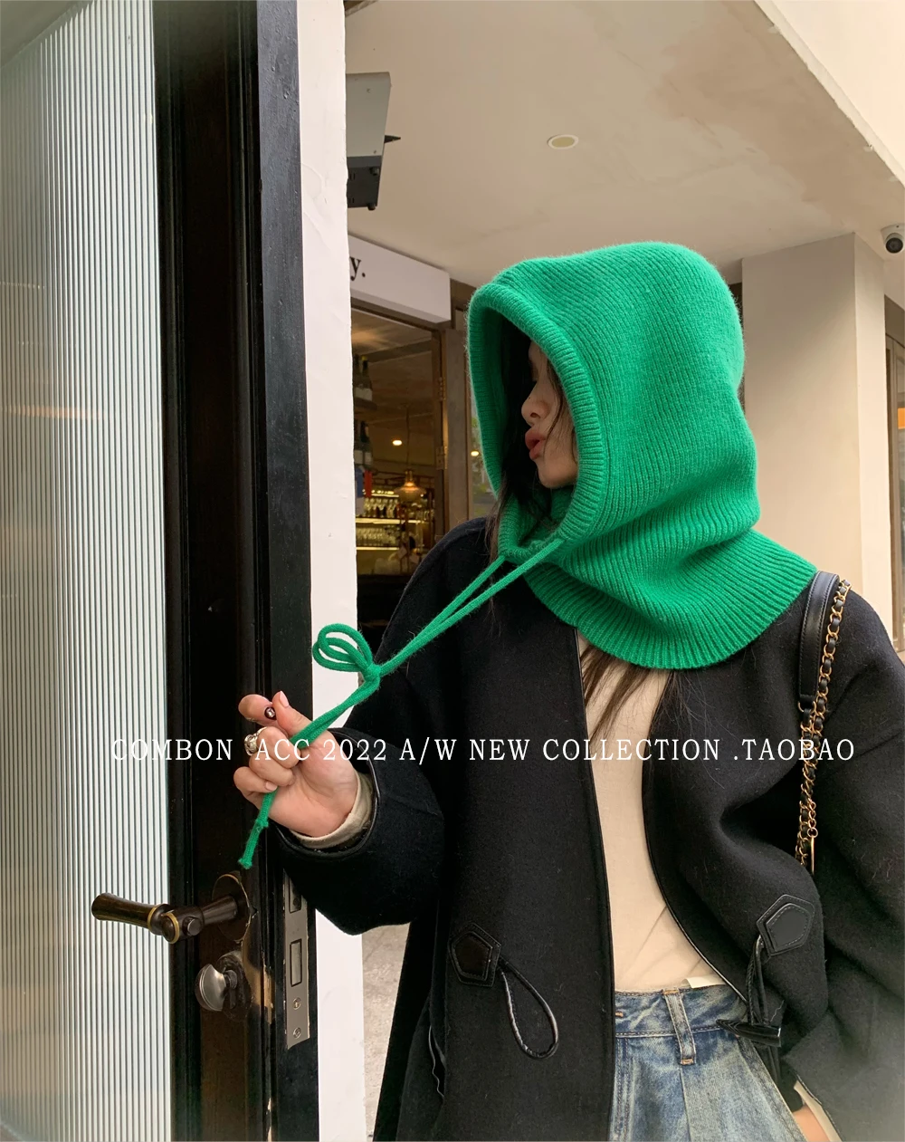 Winter-Sturmhaube für Männer und Frauen, Unisex, gestrickte Kapuzenkappen, Outdoor-Wärmer, Kordelzug-Hüte, einteilige Mützen mit Halskragen – Detail 9