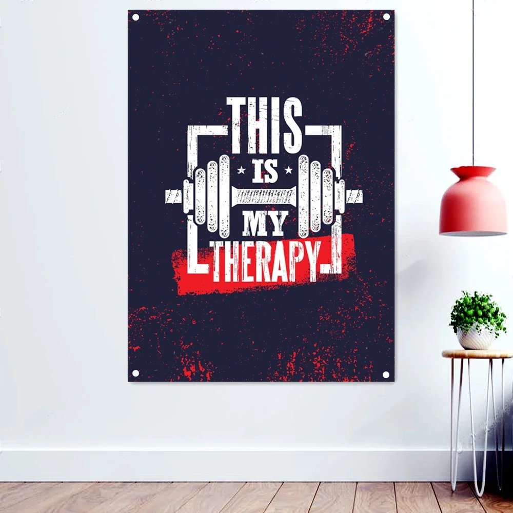 

"THIS IS MY THERAPY" Gym Motivational Slogan Poster Wallpaper Hanging Paintings Yoga Fitness Sports Workout Banner Flag Wall Art