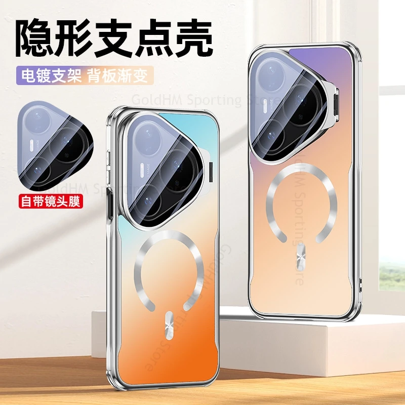 

Wireless Charging For Magsafe Gradient Case For Huawei Pura 90 Pro Max Electroplating Flip Lens Stand Cover Mate 80 70 Pro Plus