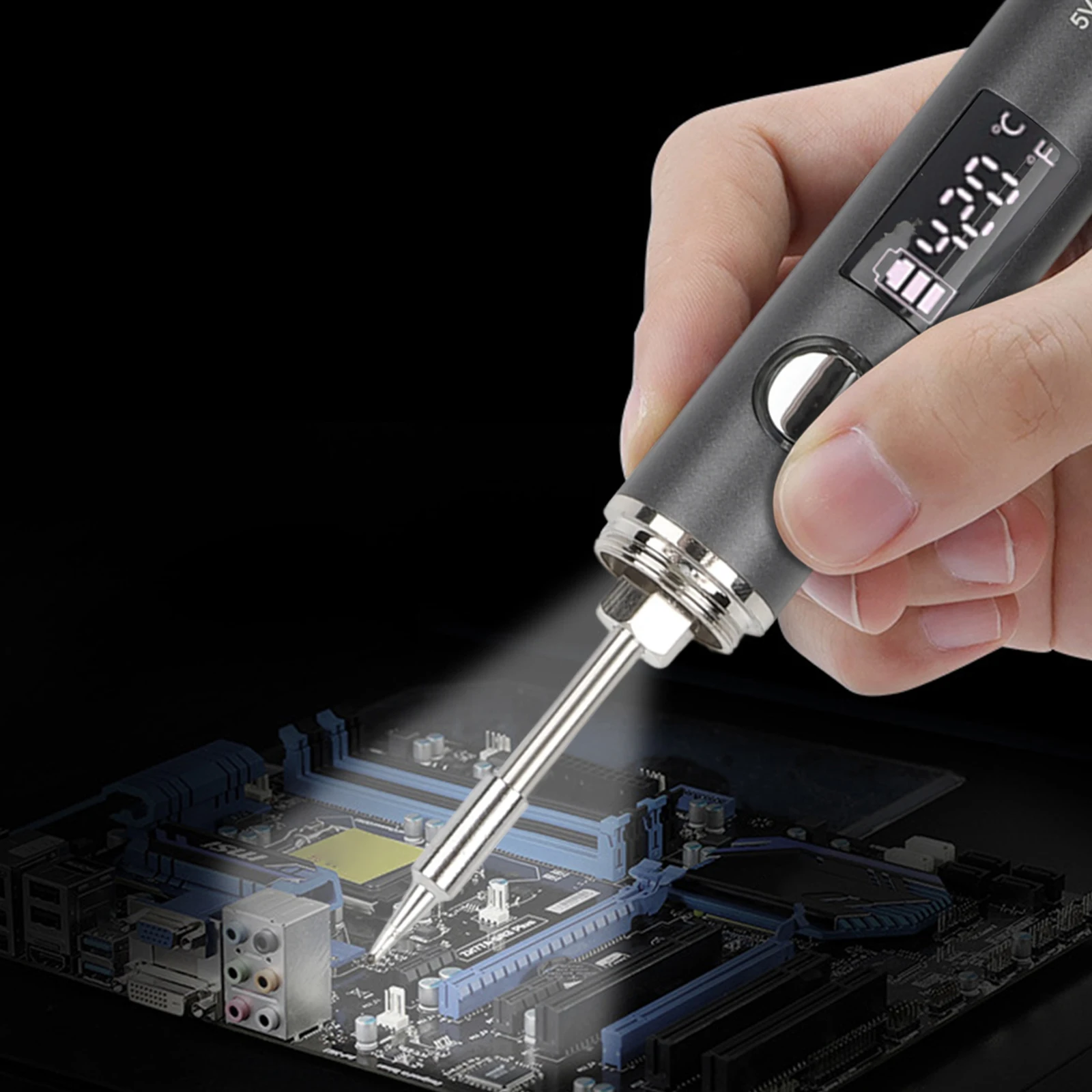 

Набор для точной пайки с регулируемой температурой, питанием от USB, портативная паяльная станция, черный/серебристый, с функцией быстрого нагрева