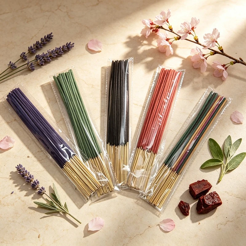 Wholesale 5 Sets of 100 Incense Sticks，5 Flavors：Lavender，Cherry Blossom，Sage，And Dragon Blood Wood Mixed Scent,20Stick Per Pack