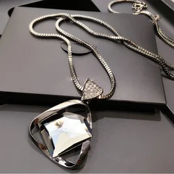 Vintage Style Big Crystal Triangle Long Necklace for Women 2026 New Fashion Kpop Geometry Pendant Antique Jewelry