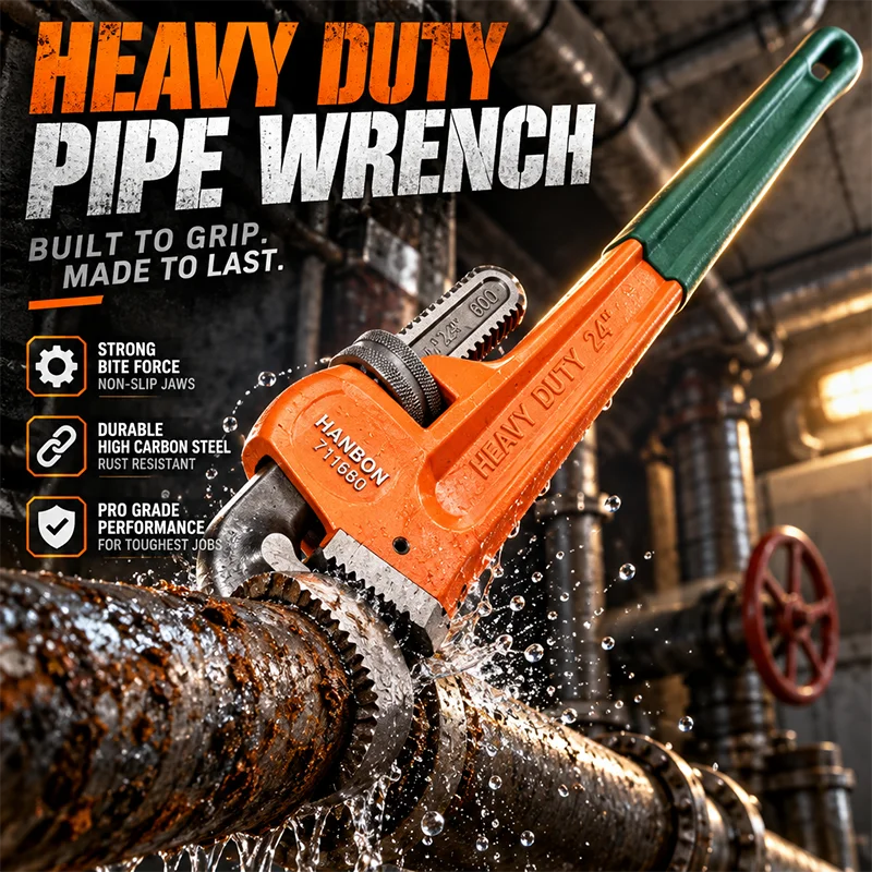Professional Heavy Duty Pipe Wrench 10/12/14 Inch, Adjustable American Type Plumber Wrench, Forged Jaw Plumbing Hand Tools