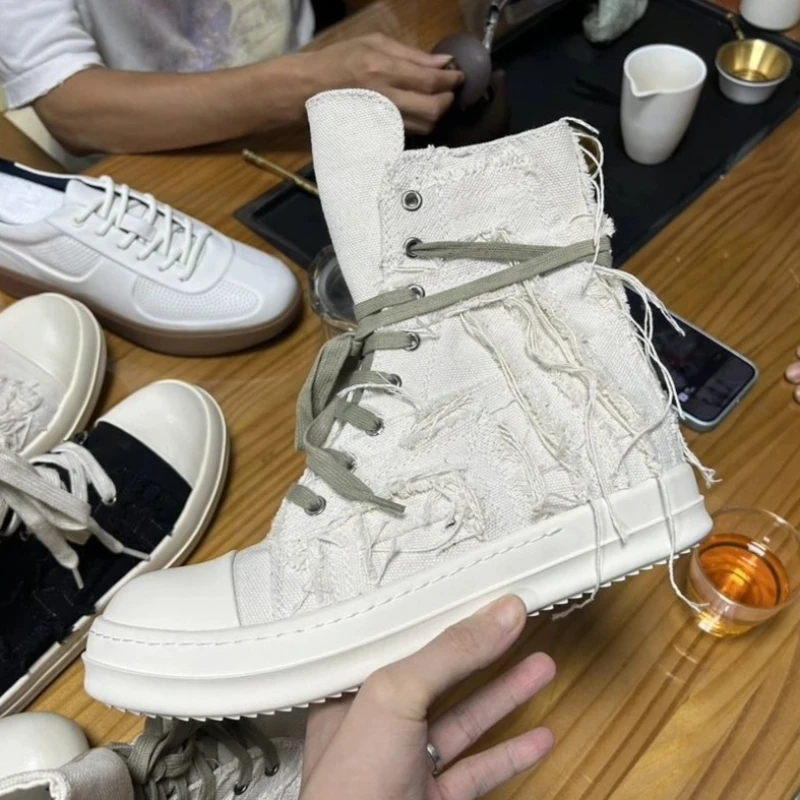 Shoes for Men Canvas Casual Shoes Street Trend Thick-soled Flat Skateboard Shoes Couples Chunky Sneakers