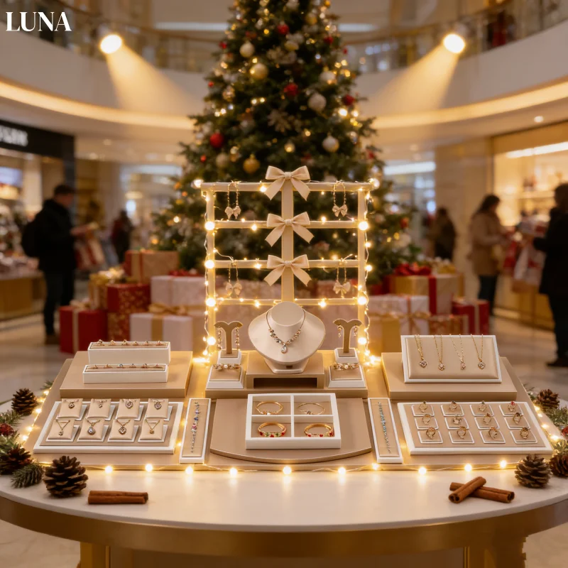 

Поднос для демонстрации ювелирных изделий из кожи цвета шампанского, роскошные серьги, ожерелье, браслет и витрина для браслета, подставка для элитного счетчика и фото St