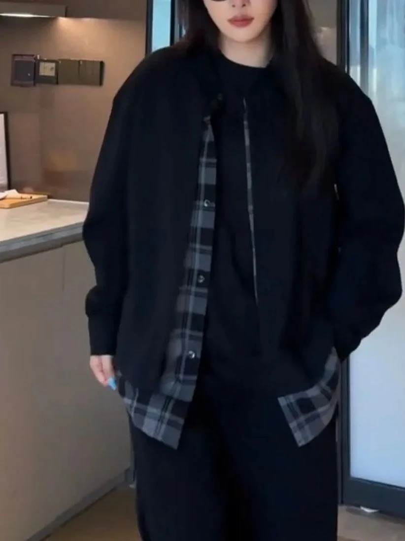 

Trendy Men's Casual Plaid Jaet Loose Long Sve Spring Autumn Faion Brand Splicing Color Blo Stand Collar Button up Coat