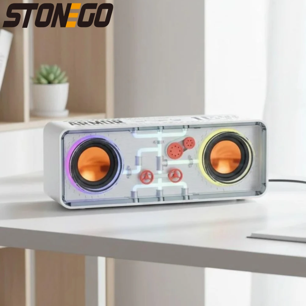 

Портативная Bluetooth-колонка с беспроводной RGB-подсветкой, дизайном в стиле меха, стальной басовой диафрагмой, для киберспорта и домашнего компьютера