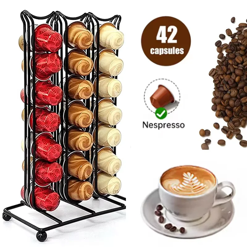 Elegante soporte para cápsulas de café de 42 cápsulas, soporte de exhibición compacto para cápsulas de café expreso y estante de almacenamiento organizador para encimera de cocina