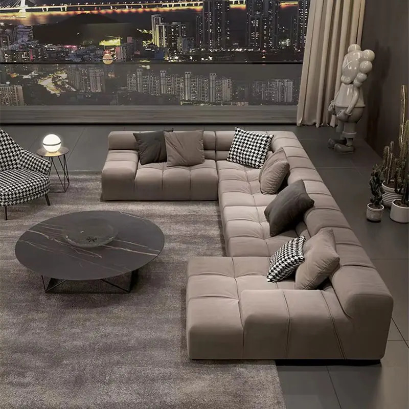 #Premium Frosted Fabric Sponge-Filled U-Shape Sofa Modern Creamy Style Large Modular Sectional For Luxury Villas Bespoke Homes