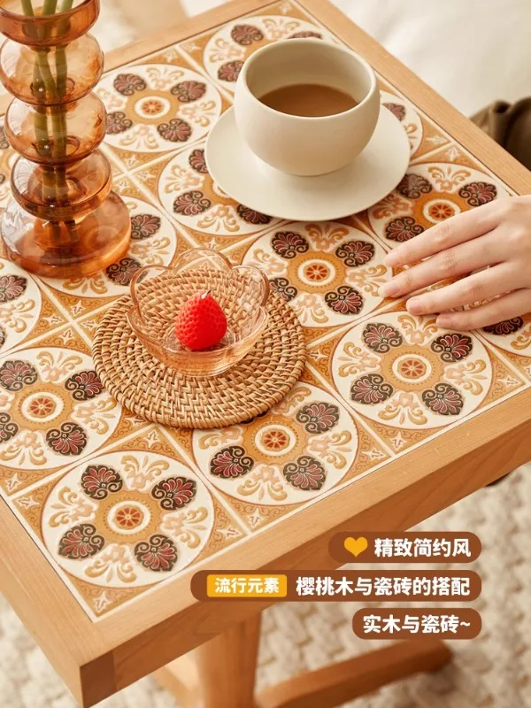 Medium and retro sofa small side few mobile French bedside balcony coffee square furniture cherry solid wood