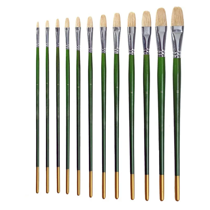 

6 Pcs Sets Pig Bristles Green Rod Hanging Gold Tails Birch Rods Oil Paintbrush Hazelnut Shaped Gouache Art Acrylic Row Pens Art