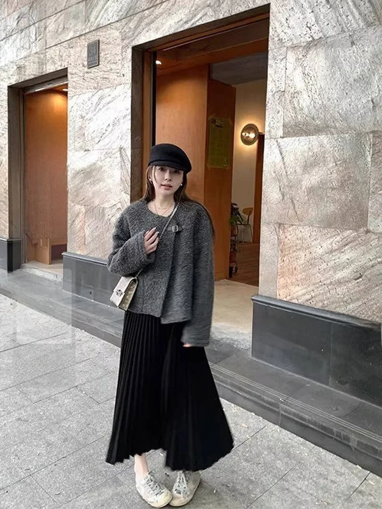 

YUYEE Winter Waltz High Ratio Circle Wool Button Jaet Ladies' Commute Sle Loose Fit ort Outerwear Long Sve