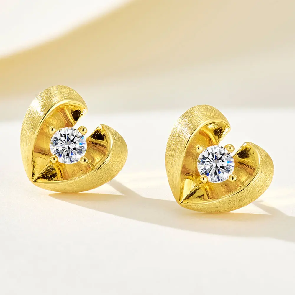SONGYUN High Carbon Gemstones Jewelry S925 Sterling Silver Brushed Blooming Heart Stud Earrings Shiny Zircon Earrings For Women