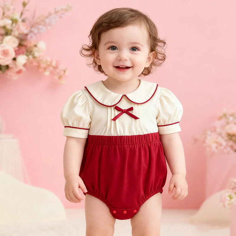 

Christmas Newborn Romper Baby Girl Autumn Collection 0-3 years Babies Romper Single Breasted Bow Kids One Piece Baby Clothing