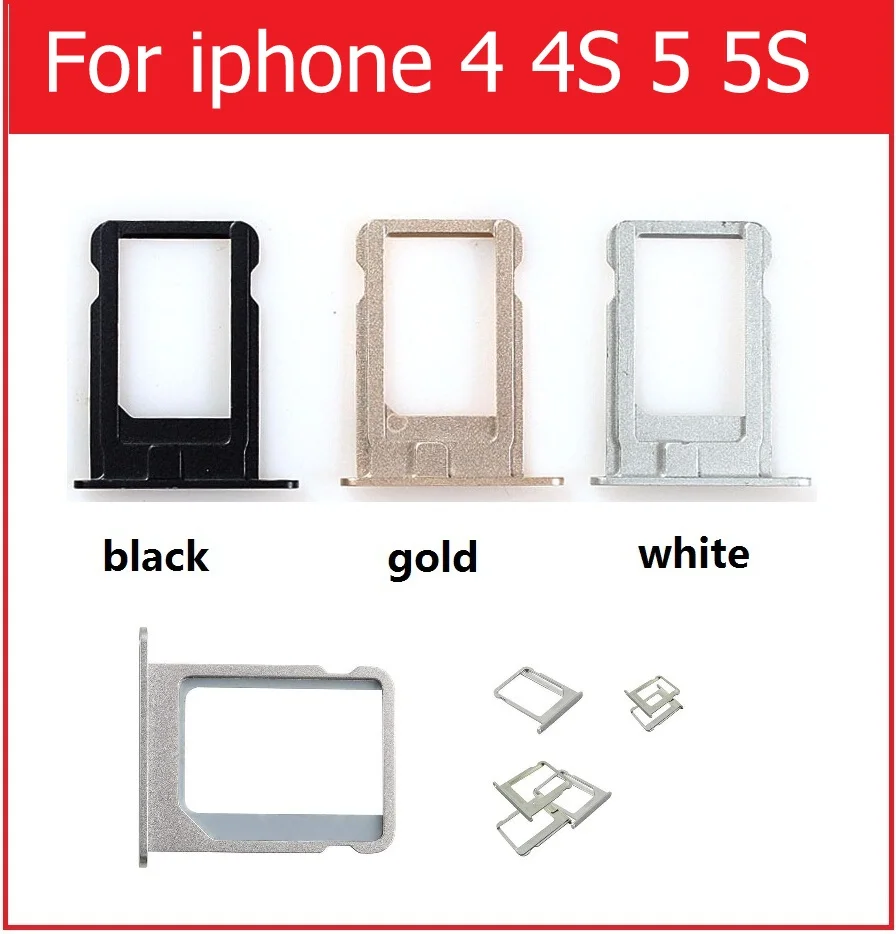 Genuine new Sim Card Tray & Sim card adapter for iPhone 4 4s 5 5S se sim card Slot Holder Gold silver black colors replacement