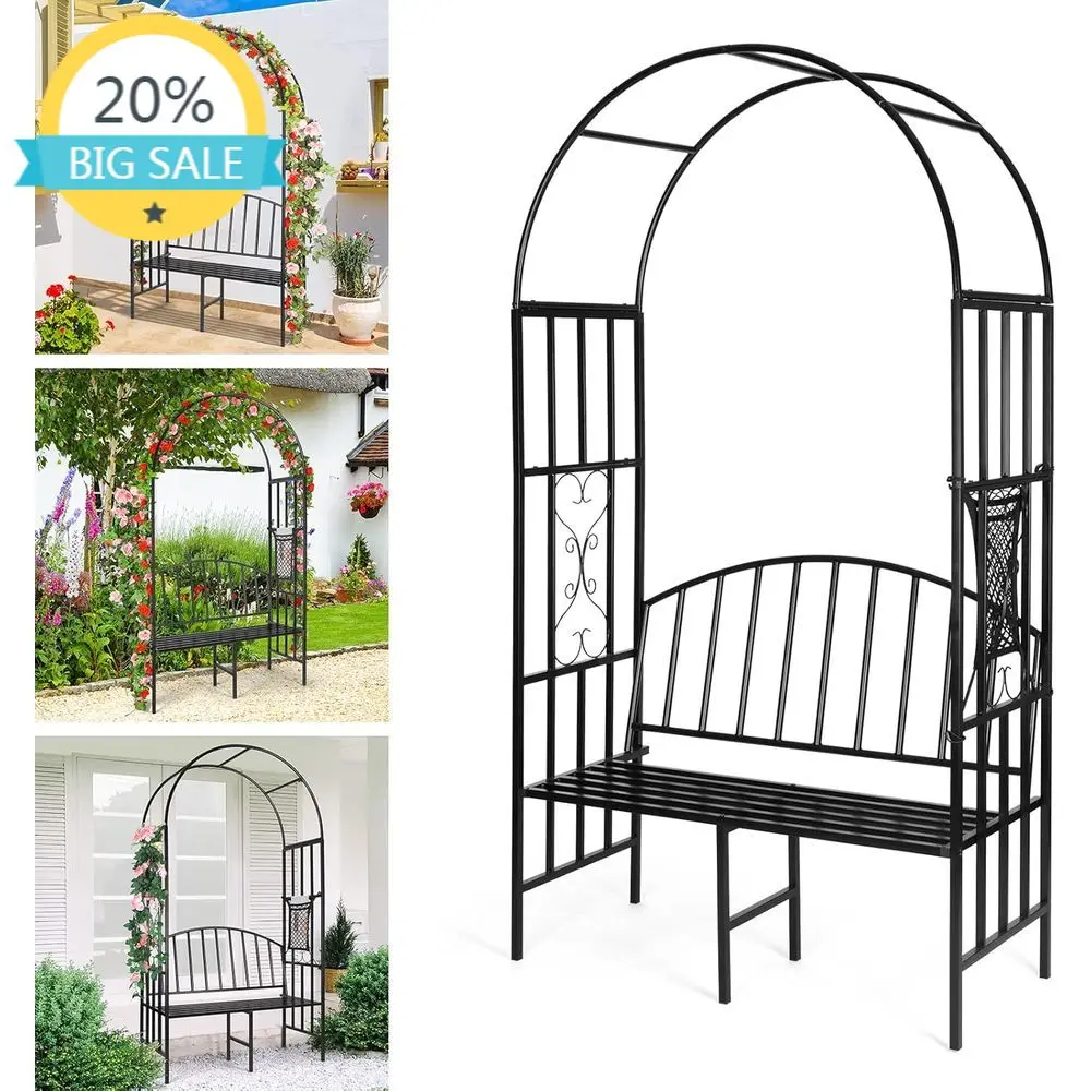 

Sturdy Metal Garden Arch with Bench, Supports 660lbs | Outdoor Decorative Arbor for Climbing Plants and Seating | Black
