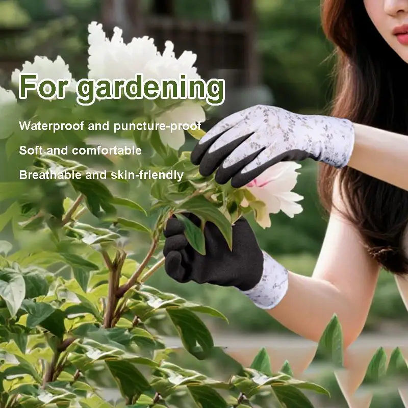 Puncture Resistant Garden Gloves Latex Coated Breathable Design For Working Planting Weeding Landscaping Activities