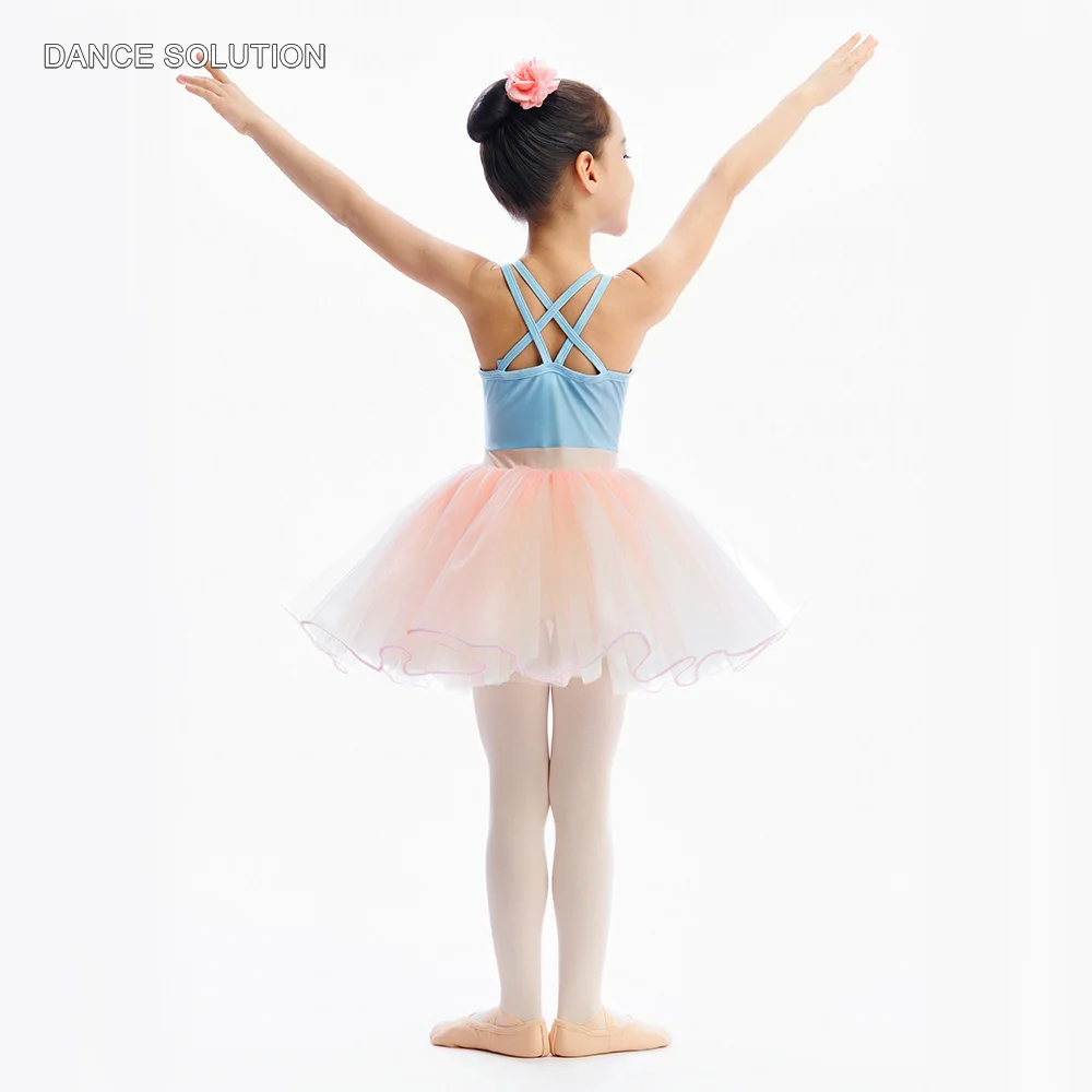Child & Kids Ballet Performance Tutu C25020 Pale Blue Sequin Spandex Bodice with Pale Pink& Ivory Tulle Skirt