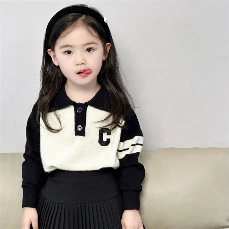 

Girls Sweater Wool Coat Kids Tops Knitting 2023 Letters Thicken Warm Winter Autumn Toddler Cottons Pullover Children's Clothing