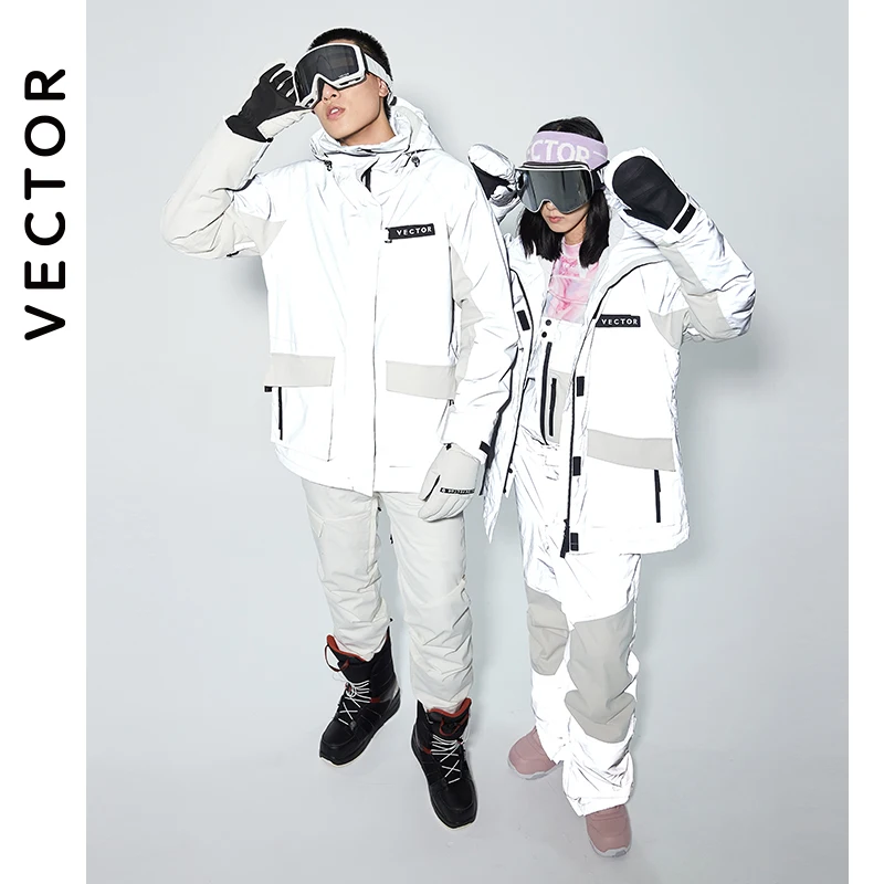 VECTOR Men Women Warm Ski Suit Set Hooded Ski Pants Waterproof Windproof Reflective Ski Snowboard Jacket Pant Outdoor Clothing