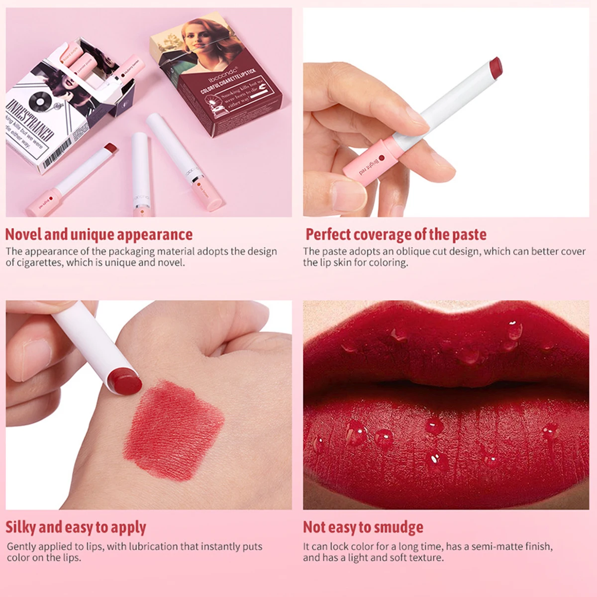 4Pcs/Set Matte Lipstick Glossy 24 Hour Lasting Lip Tint Stain Set Lana Del Rey Long Lasting Lipstick Women Lips Makeup Tool