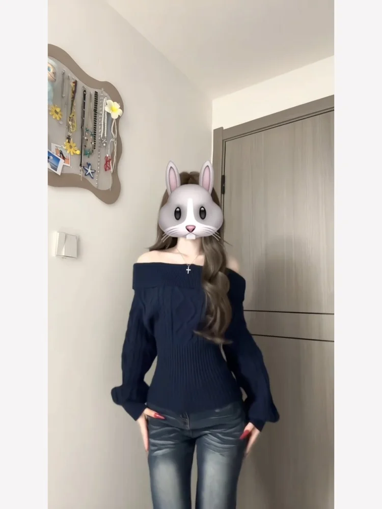 

Trendy Korean Sle One oulder Knitted Sweater Versatile Casual Long Sve Winter Faion Women's Top Quali Online Exclu...