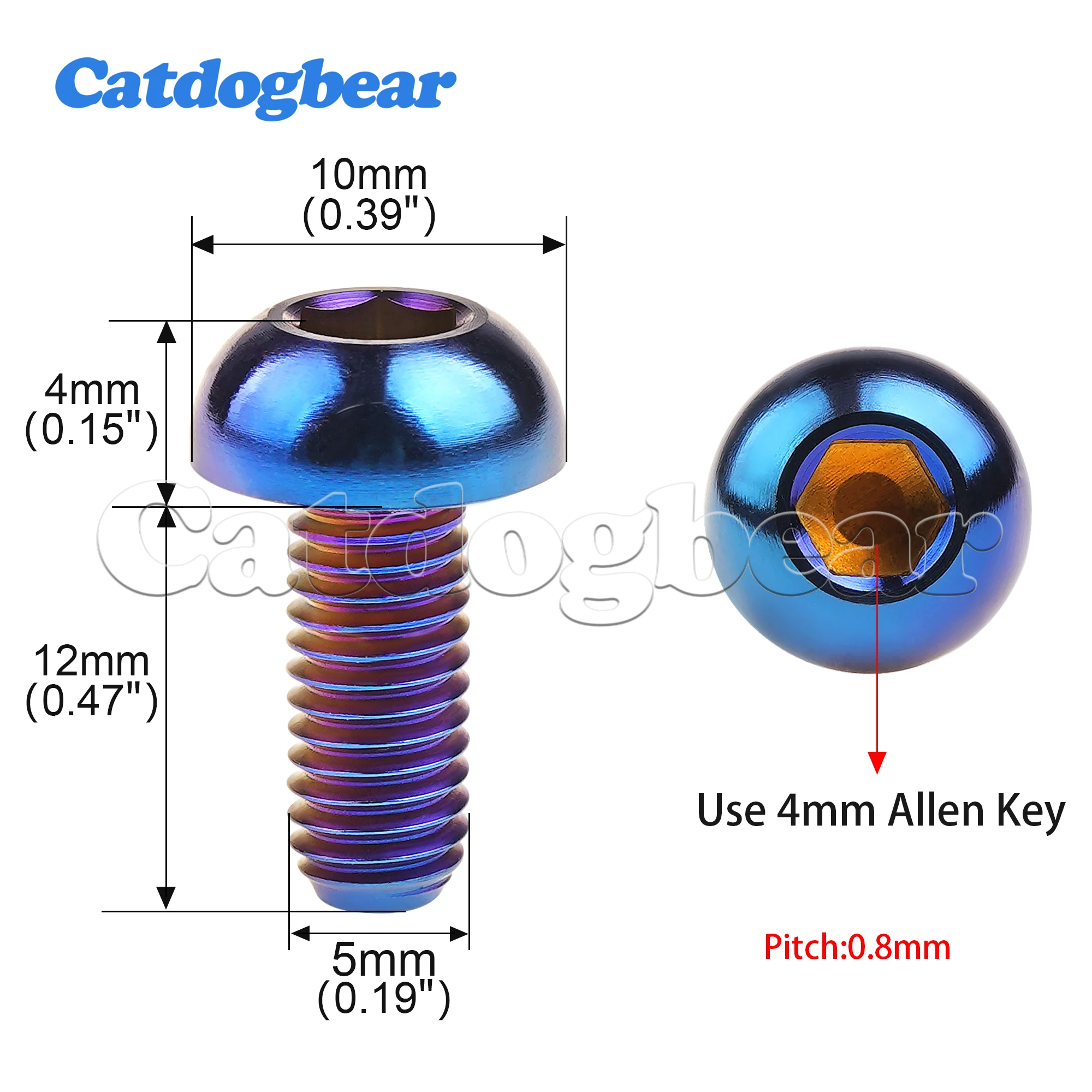 Catdogbear Titanium Screws M5x12mm Socket Head Cap Bolts Semi-circle Bicycle Head, Water Bottle Screw Holder