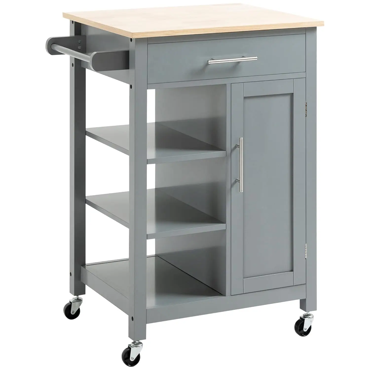 

Kitchen Island Cart, Rolling Kitchen Island with Storage Shelf, Solid Wood Top, Drawer, for Dining Room, Gray, Customized