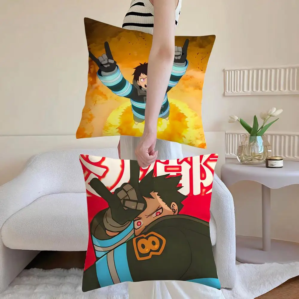 Anime F-Fire Force Cushion Cover Breathable Linen Pillowcase Summer Odorless Eco-Friendly Invisible Zipper Washable