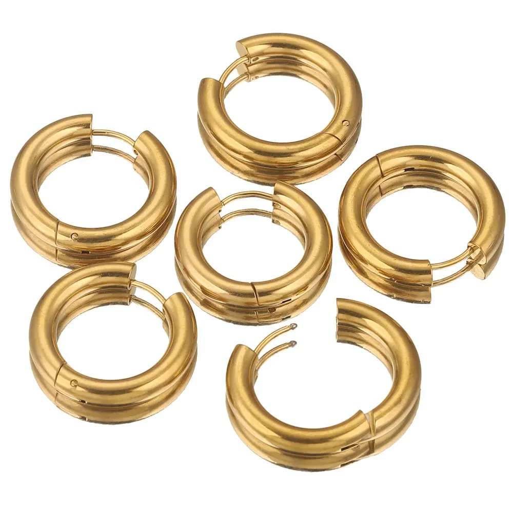 6pcs Stainless Steel 4mm Thick Earrings Gold Plated Large Round Korean Ear Rings Hoop Earring for Women Female Jewelry Luxury