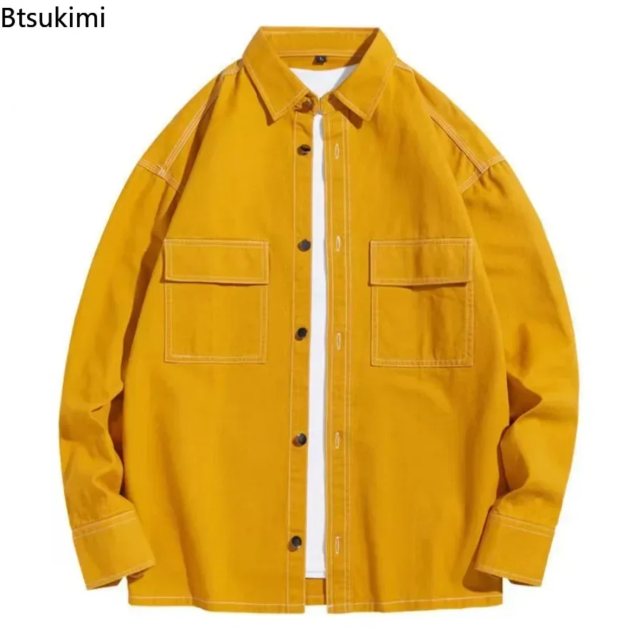 2025 Men's Fashion 100% Cotton Cargo Shirts Long Sleeve Pocket Baggy Shirt Jacket Handsome Streetwear Men Casual Designer Shirts